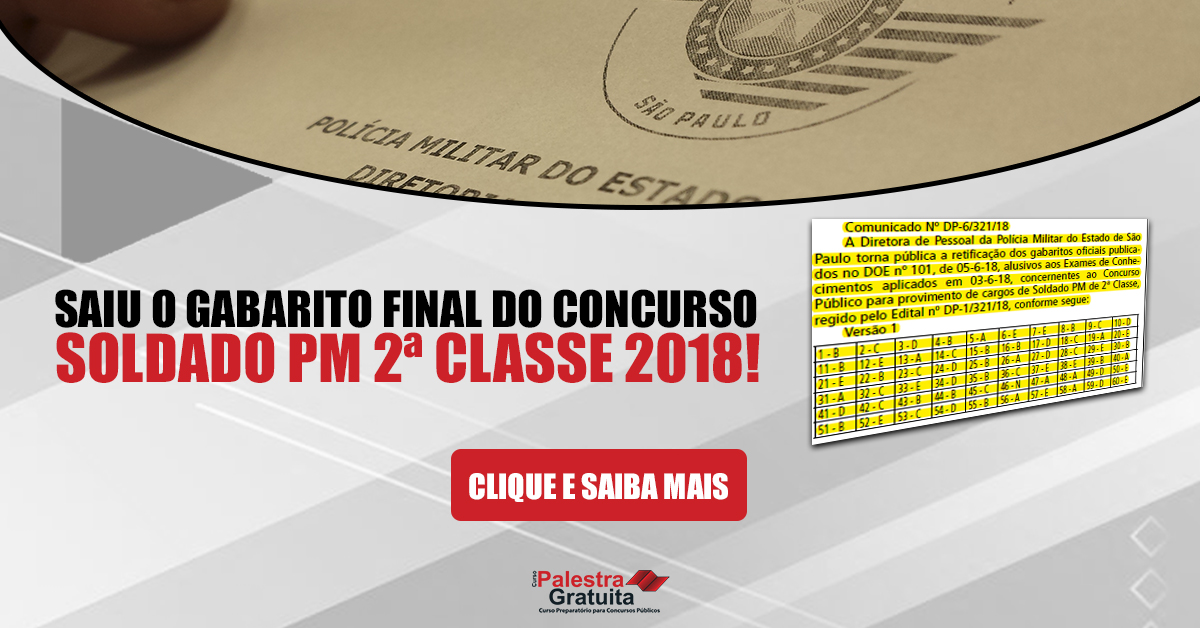 GABARITO DA PROVA PARA SOLDADO DA PM 2018 DIVULGADO